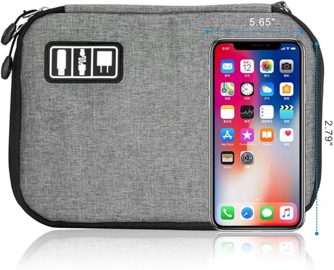 Travel Cable Organizer Bag Waterproof Portable Electronic Accessories Organizer for USB Cable Cord Phone Charger Headset Wire SD Card with 5pcs Cable Ties(Grey)