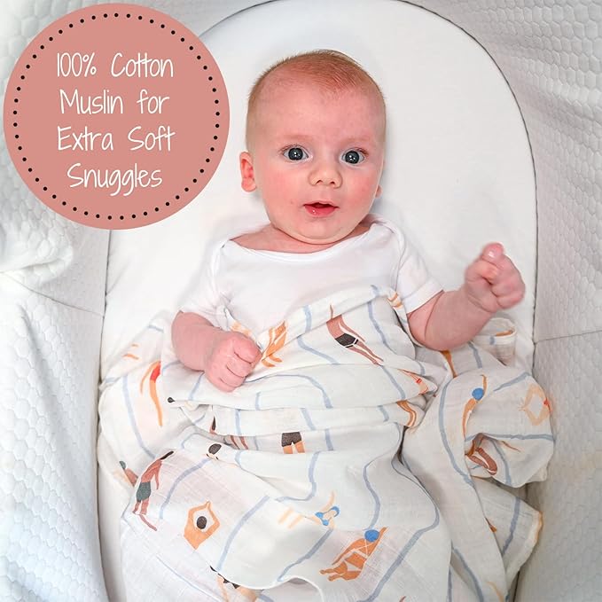 LollyBanks Swaddle Blanket, 100% Cotton Muslin, Soft Baby Blanket 47 x 47 Inches, Neutral for Boys & Girls, Registry (Swimming/Sports Print)