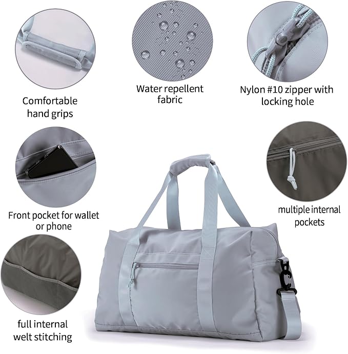 Travel Duffle Bag,Sport Gym Bag for Men And Women with Wet Pocket,Weekender Bag Carry On Tote Bags for Airplane Light Grey