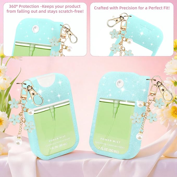 Silicone Case Compatible with Touchland Hand Sanitizer Spray Mist 1 oz with Flower keychain