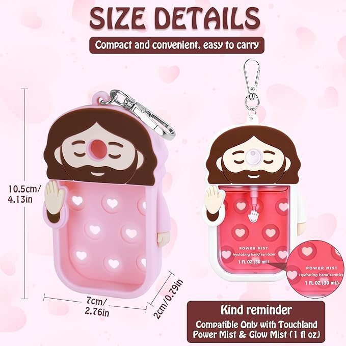 Silicone Case Compatible with Touchland Hand Sanitizer Spray, Touchland Case with Keychain, Protective Case for Power & Glow Mist 1 FL Oz/30ML, Sanitizer Spray Accessory for Mother‘s Day(Pink&White)