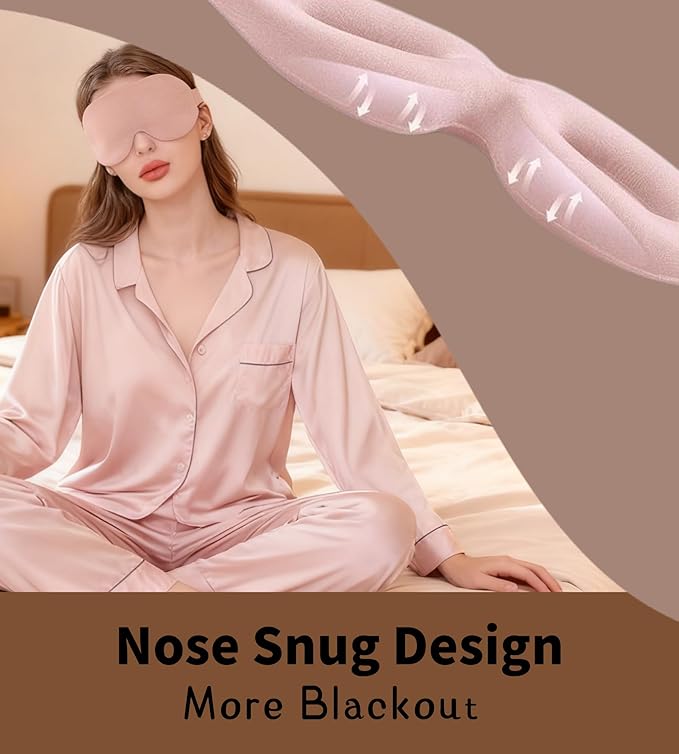 Sleep Mask for Women Men Comfortable Blockout Soft 3D Padded Eye Mask for Sleeping Side Sleeper Friendly Pink