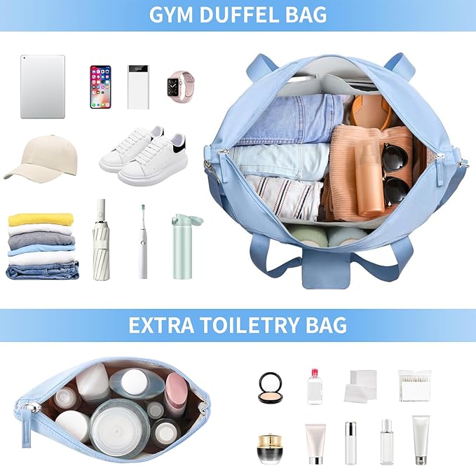 ETRONIK Gym Bag for Women, 45L Carry On Travel Duffel Bag with Shoes Compartment, Weekender Overnight Bag with Wet Pocket for Women, Travel, Gym, Weekend, Large Size