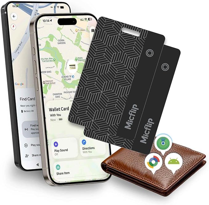 Wallet Tracker Card [Apple MFi Certified] (iOS and Android) Bluetooth Tracker Card, 0.07in Rechargeable Smart Tracking Card Work with Apple Find My, Keys, Luggage Tags, Bags, Passports, Purse(2 Pack)