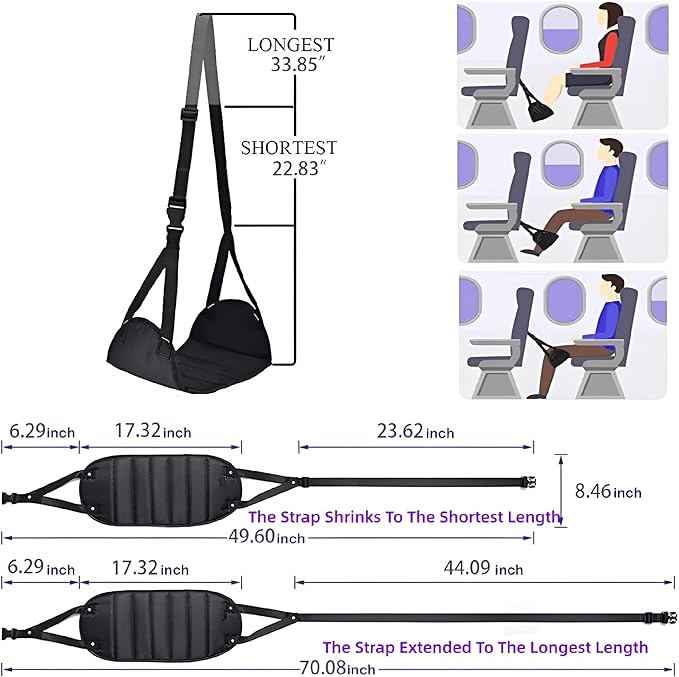 Foot Rest, Airplane Made with Premium Foam, Head Hammock Portable Travel Footrest Flight Carry-On Adjustable Height Travel AccessoriesHammock, Black