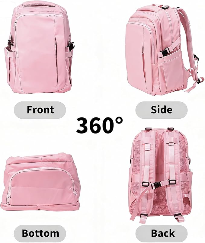 Travel Backpack for Women Men Carry on Backpack, Airline Approved Large Travel Bag Flight Approved Personal item, 15.6 Inch Laptop Backpack Casual Daypack for Weekender Business Hiking-PINK