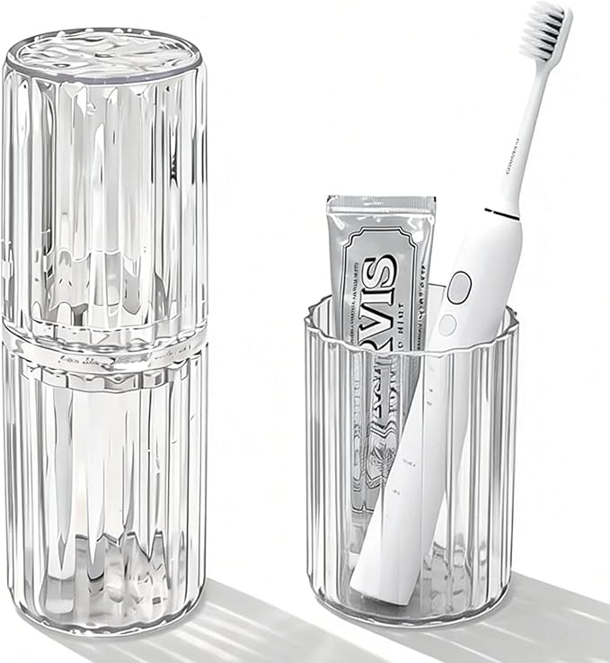 Toothbrush Travel Holder, 2-in-1 Dustproof Toothbrush Travel Case with Rinse Cup, Large Portable Toothbrush and Toothpaste Container for Traveling Camping School Business Trip Bathroom