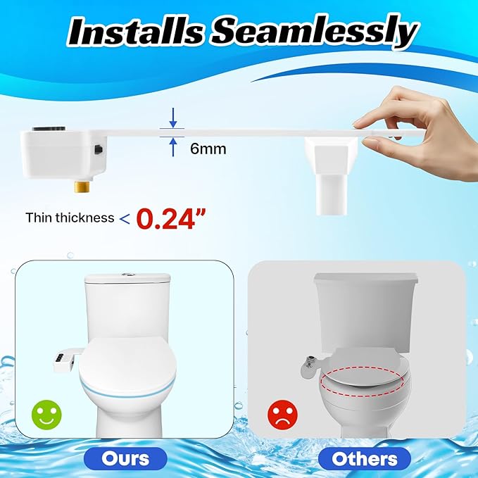 Bidet Attachment for Toilet Non-Electric,Ultra-Slim Self-Cleaning Toilet Bidet with Foldable Dual Nozzles,Adjustable Water Pressure for Rear and Feminine Wash(White)