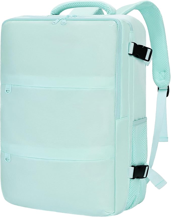 Carry On Backpack for Women & Men – Airline Approved Underseat Size, 15.6" Laptop Compartment, TSA-Friendly 180° Opening, Anti-Theft Business Travel Backpack with Trolley Sleeve (Blue, Large)