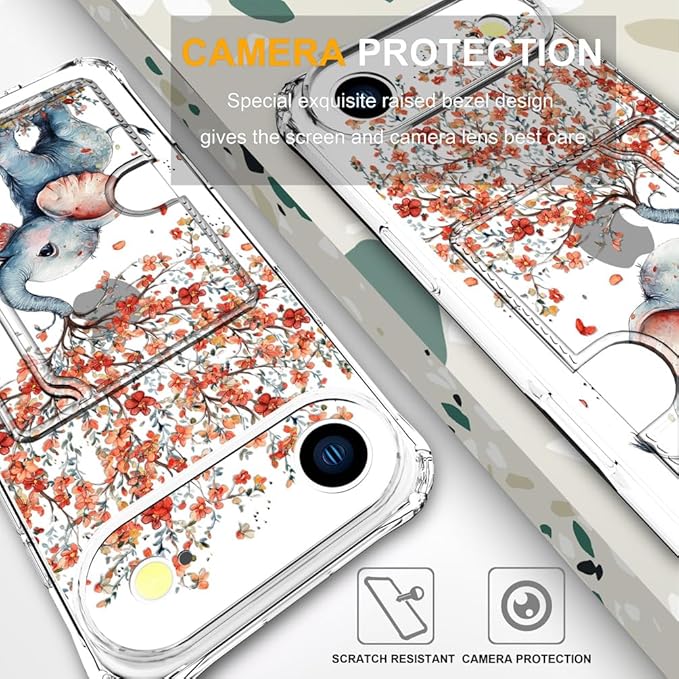 Compatible with iPhone 17 Air Case Card Holder for Women Cute Design,Wallet Phone Cases Transparent Cool Kawaii Protective (Clear Elephant Creating Flowers)