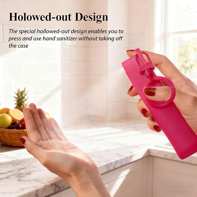 Silicone Case for Touchland Hand Sanitizer Spray 1 fl oz,Protective Case with Dual Keychains and Back Hole Design,Portable Hand Sanitizer Holder Keychain for Daily Outings, Travel & More (Rose Red)