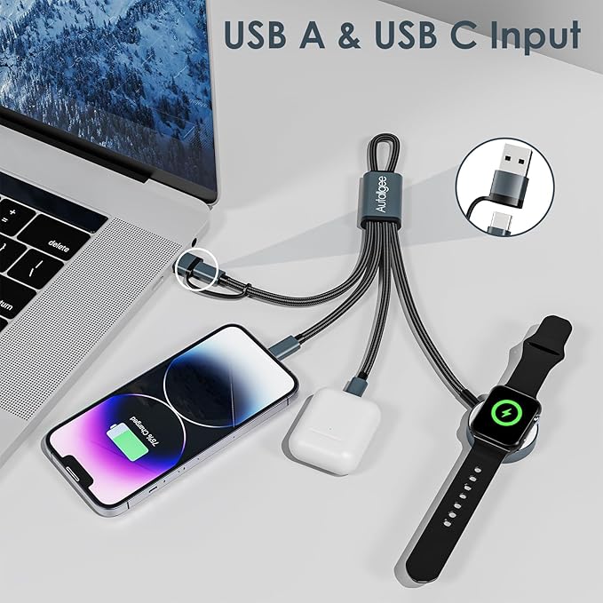 Autallgee Travel Essentials for Apple Watch Charger,3 in 2 USB C Cable for Multi Charging Cable Cord,Vacation Camping RV Essentials Portable Designed for iWatch &iPhone 17-11 -2 Pack 8inch（Black）