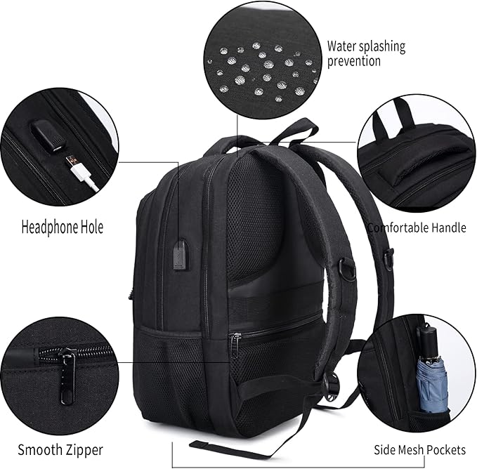 Monsdle Travel Laptop Backpack Anti Theft Backpacks with USB Charging Port, Travel Business Work Bag 15.6 Inch College Computer Bag for Men Women, Black | USB Charging Port, College Computer Bag
