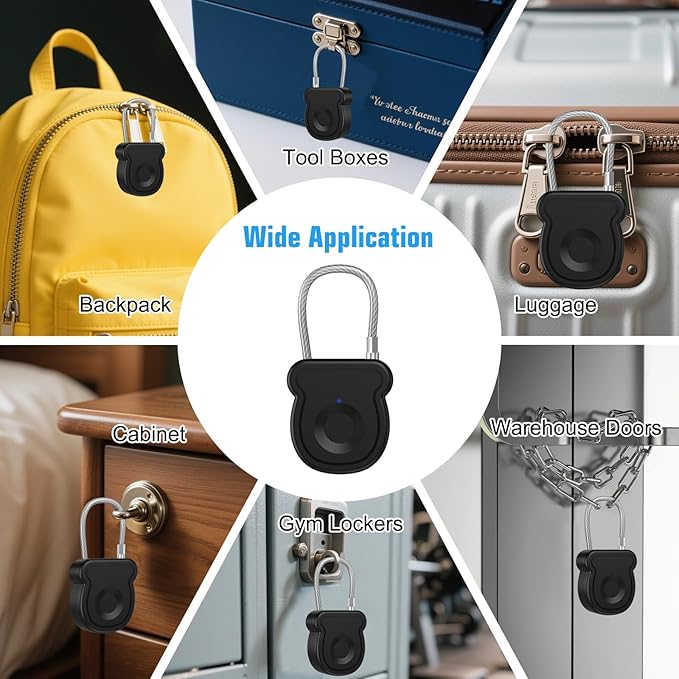 Smart Fingerprint Padlock for Luggage - 20 User Capacity, USB Key & Emergency Code, Keyless Biometric Lock for Gym Locker, Suitcase, Backpack, Toolbox & Handbag (Black)
