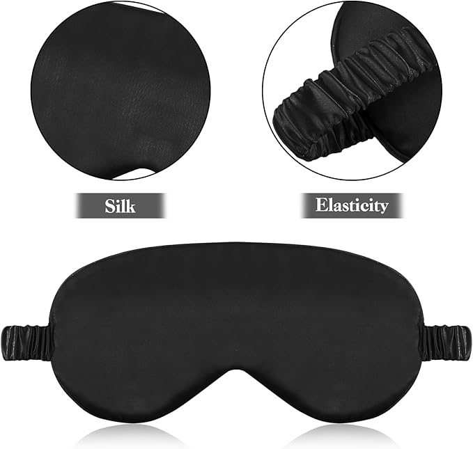 2 Pack Sleep Mask Silk Eye Mask Cover for Sleeping, Soft Satin Blindfold with Elastic Strap, Comfortable Night Sleeping Masks for Women Men(Black&Silver)