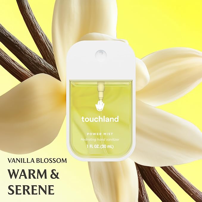 Touchland Hydrating Hand Sanitizer Spray – Blossom 5 Set (Pure Lavender, Vanilla Blossom, Rainwater, Velvet Peach, Applelicious) – 5 x 1 FL OZ Travel Size Mists