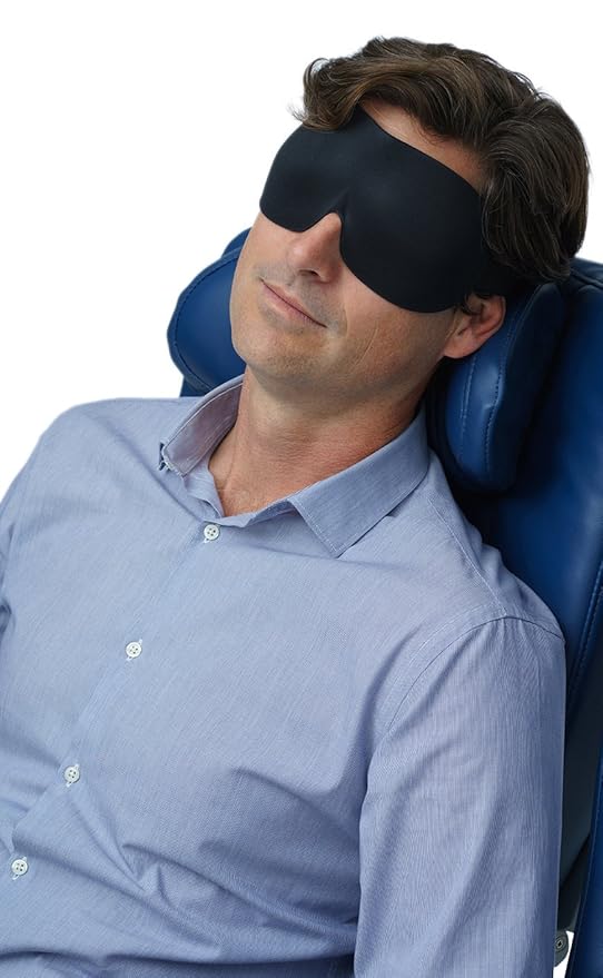 Travelrest Tranquility Sleep Mask with Ear Plugs & Carry Pouch with Adjustable Straps, Eye Cover for Men and Women, Essential for Home, Travel, Long Flights, Airplanes, Bus, Train, Office, Camping