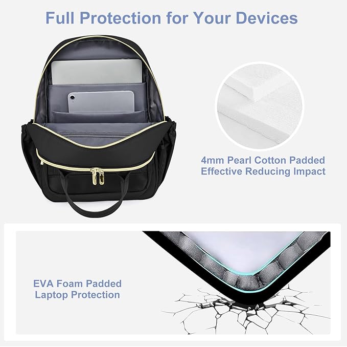 Women Laptop Backpack College Bookbag: 15.6 inch Backpacks with Pouch Pocket for Large Capacity Cup Travel Waterproof Book Bag Anti-theft Casual Work Bookbags for Teacher Nurse Black