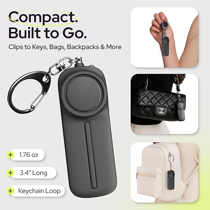 Weten Personal Safety Alarm Keychain - 2 Pack 130dB Siren, LED Light, Panic Pin – Compact Self-Defense Device and Emergency Whistle Alternative for Women, College, Travel, and Night Walk Protection
