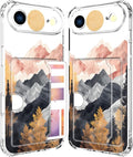 Compatible with iPhone 17 Air Case Card Holder for Women Cute Design,Wallet Phone Cases Transparent Cool Kawaii Protective (Clear Mountain Hill Landscape)