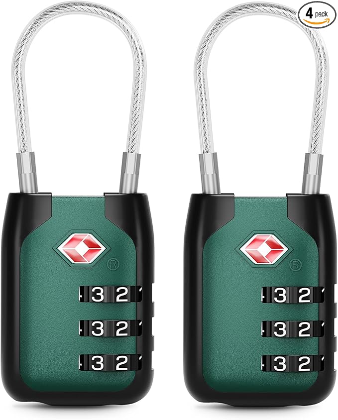 Joyway TSA Approved Luggage Lock, 3 Digit Combination Cable Lock with Alloy Body, Travel Combination Locks for Suitcases, Backpack and Golf Bag (Coral Blue, 2Pack)