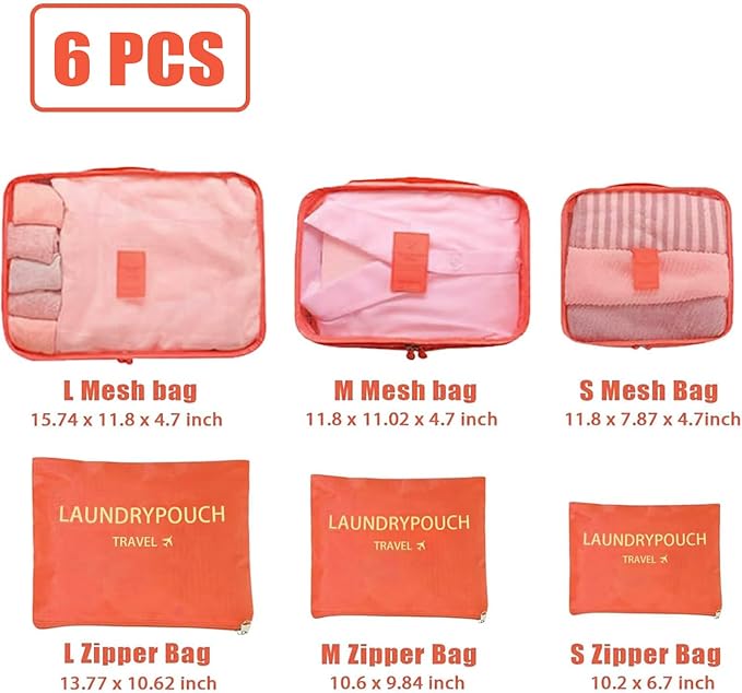 12 Set Packing Cubes for Travel Luggage Packing Bags Reusable Waterproof Suitcase Organizer Bags Set with Shoe Bag and Toiletry Bag (Orange+Navy Blue)