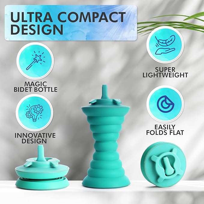 The Pocket Bidet® Teal Bundle: Portable Travel Bidet with Zip Case & Adjustable Neck Strap. Collapsible Design, Holds 500 ML, Easy to Spray, Flying Saucer Bidet for Men & Women, Fits in a Purse or Bag