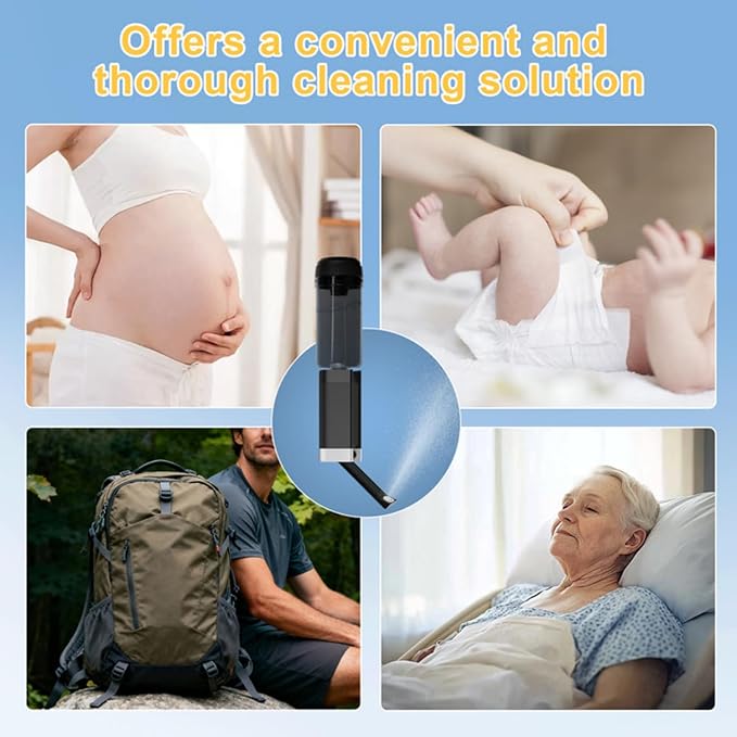 SoulBay Electric Portable Bidet for Travel, 400ml Rechargeable Handheld Toilet Sprayer with Adjustable High Pressure, Waterproof Personal Hygiene Peri Bottle for Postpartum, Camping & Office