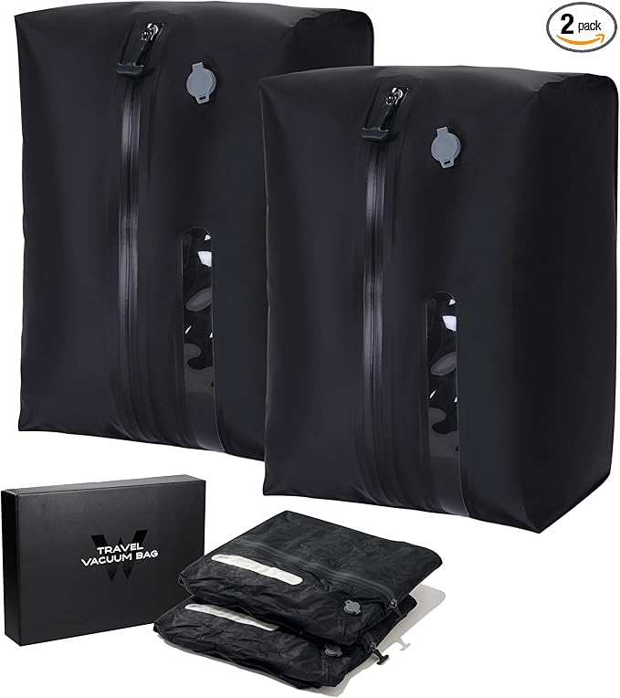 41L Vacuum Packing Cubes for Travel with Pump,Waterproof Travel compression bags for Suitcase, Luggage, Backpack with Manual Air Pump(Black,Large Volume 41L,2-PACK)