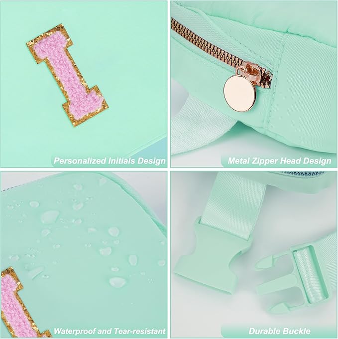 Uygafly Belt Bag Fanny Pack Crossbody Bags with Initials Letter Patch Cute Stuff Birthday Gifts for Teenager Girls Trendy Stuff for Teens | I,Light Green