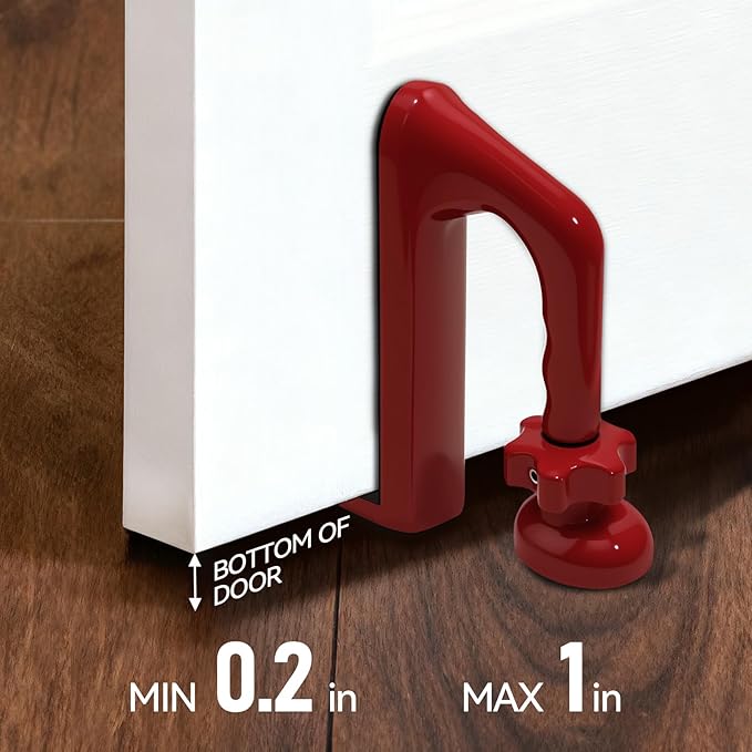 Portable Door Stopper, Aluminum Alloy Anti-Slip Safety Device, Suitable for Personal Protection During Travel or Apartment Living.(red)