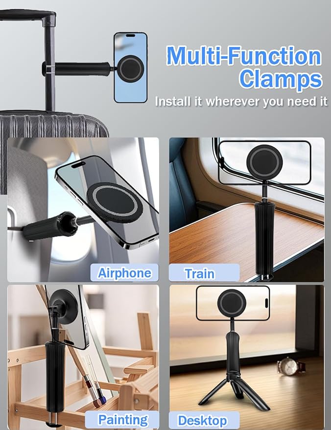 Magnetic Phone Holder for Desk, for Magsafe Cell Phone Mount Clamp Clip, 360° Rotating Adjustable Length Handsfree Phone Mount for iPhone 16 Pro Max, 15 Pro Max, 14 Plus, 13 Mini & 4-7" Phone