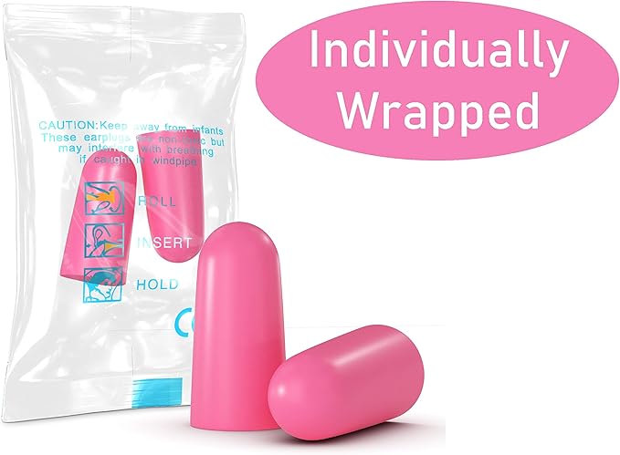 Quality Pink Foam Earplugs 100 Pair - 30dB for Small Ear Canal Side Sleepers - Soft Ear Plugs for Kids Women Children Sleeping Snoring Music Work - Noise Cancelling, Individually Wrapped & Disposable