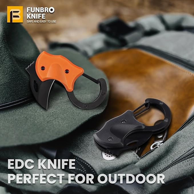 FUNBRO Small Pocket Knife for Men, Cool Folding Knife Box Cutter with 1.34inch Sharp Blade, Mini EDC Knives for Everyday Carry, Great Gift for Men (Orange)