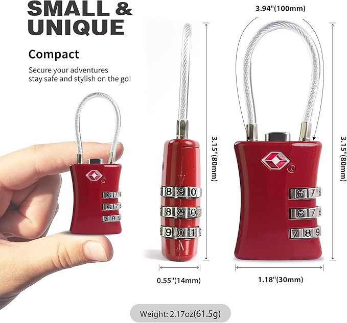 Suitcase Locks TSA Approved, Small Padlock Combination, TSA Locks for Luggage, Combo Travel Padlock with Code for Backpack, Gym Locker, Ammo Can (Black+Red)