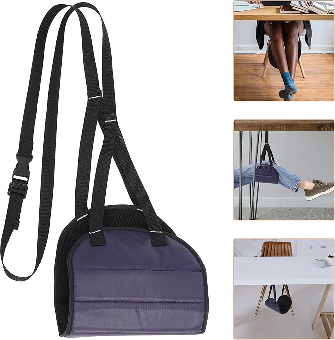 Kichvoe Travel Footrest Hammock for Long Flights, Adjustable Airplane Footrest Sling with Dark Blue Breathable Mesh, Portable Leg Rest for Office and Airplane Use
