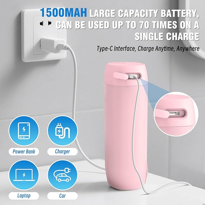 Portable Bidet for Travel, Floranest Rechargeable Electric Travel Bidet Sprayer with Adaptor, Suitable for Travel, Camping and Home Use, with Powerful Cleaning Power