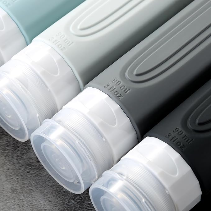 Mrsdry Travel Bottles for Toiletries, Tsa Approved 3oz Travel Size Containers BPA Free Leak Proof Refillable Liquid Silicone Squeezable Travel Accessories for Shampoo Conditioner Lotion (4 Pack)