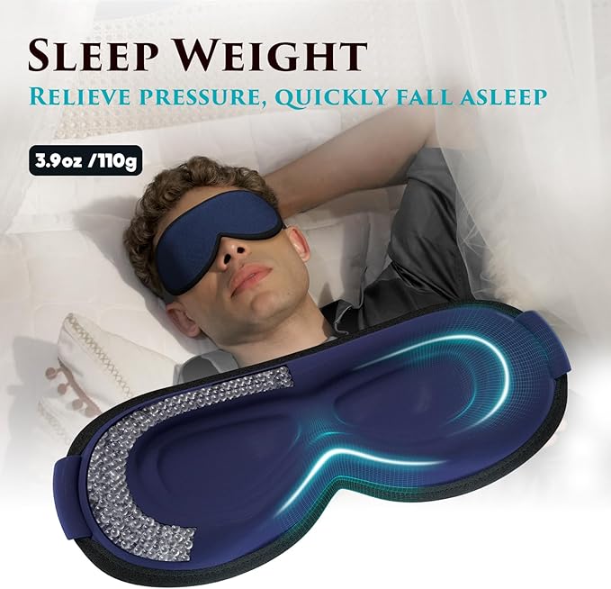 Weighted Eye Mask Cover for Sleeping - Eye Masks for Sleep with Adjustable Strap, Lash Extension Eye Covers for Women Men, 3D Contoured, Plane Travel Essentials, Blindfold for Meditation (Navy Blue)