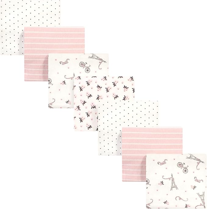 Hudson Baby Unisex Baby Cotton Flannel Receiving Blankets Bundle, Paris, One Size