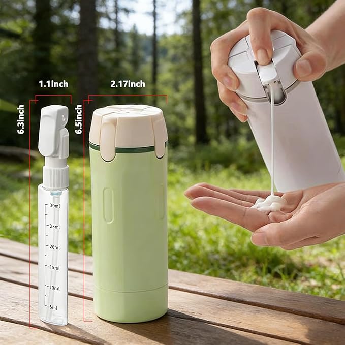 4 in 1 Travel Dispenser, Travel Bottles for Toiletries, Squeeze Leak Proof Dispenser Bottles with Scale and Label for Shampoo Lotion Shower Gel, Suitable for Travel, Camping and Gym(2 PC, Mixed)