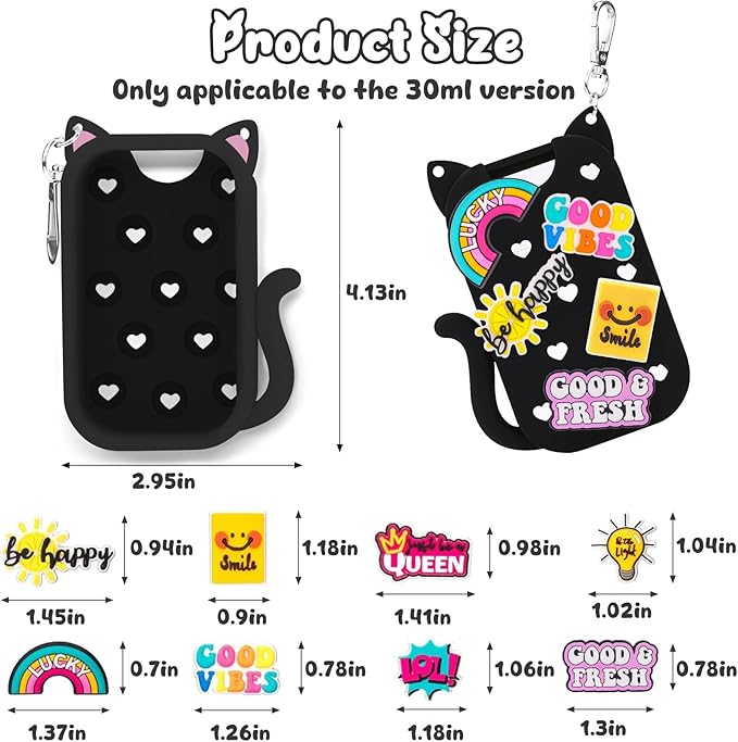 Cat Silicone Case for Touchland Hand Sanitizer Spray with Keychain&Charms,Compatible with Power Mist & Glow Mist 1 FL Oz/30ML for Touchland Case,Cute Travel Cover Sleeve Accessory (Black Cat)