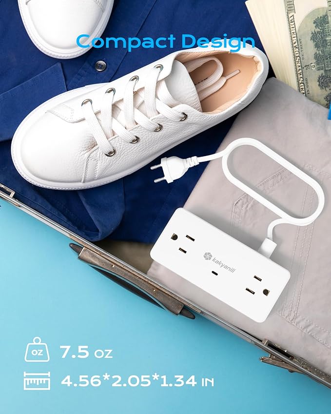 Kakyanill European Travel Plug Adapter, Type E F Plug Adapter, 4 AC Outlets, 3 USB Ports (2 USB C), 5ft Flat Extension Cord, for Germany France Travel