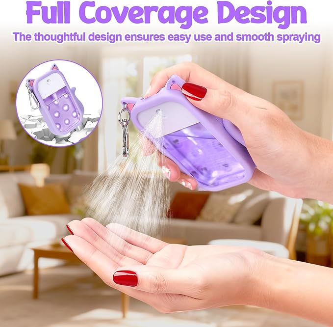 Mity rain Hand Sanitizer Spray Case Compatible With Touchland, Cute Silicone Hand Sanitizer Holder Keychain with 4 Charms, Portable Refillable Sanitizer Accessory, Gift For Women And Teens(Purple)