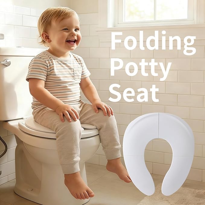 Funbliss Foldable Travel Potty Seat for Toddlers,Potty Training Toilet for Toddlers with Safety Suction Cups, Includes Storage Bag,Essential for On-the-Go Potty Training,White