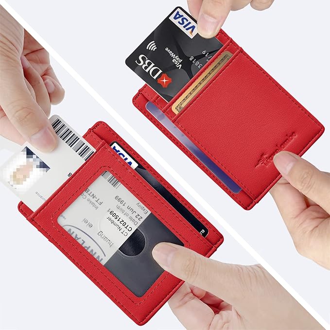 Travelambo Front Pocket Minimalist Leather Slim Wallet RFID Blocking Medium Size