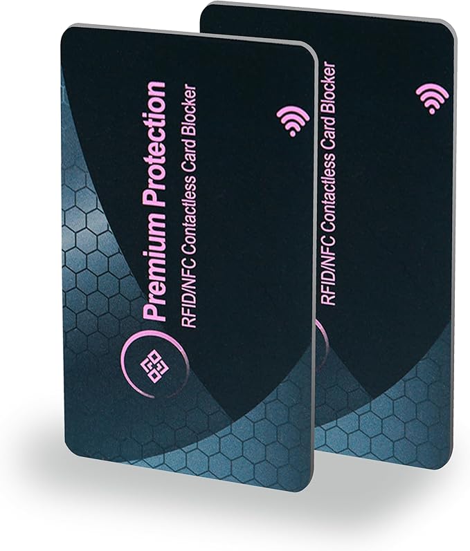 KF-Premium RFID Blocking Card (2 Pack) - Ultra Thin Debit & Credit Card Protector - Anti Theft & Fraud Contactless NFC Card Blocker - Passport Wallet Defender for Men & Women (Pink)