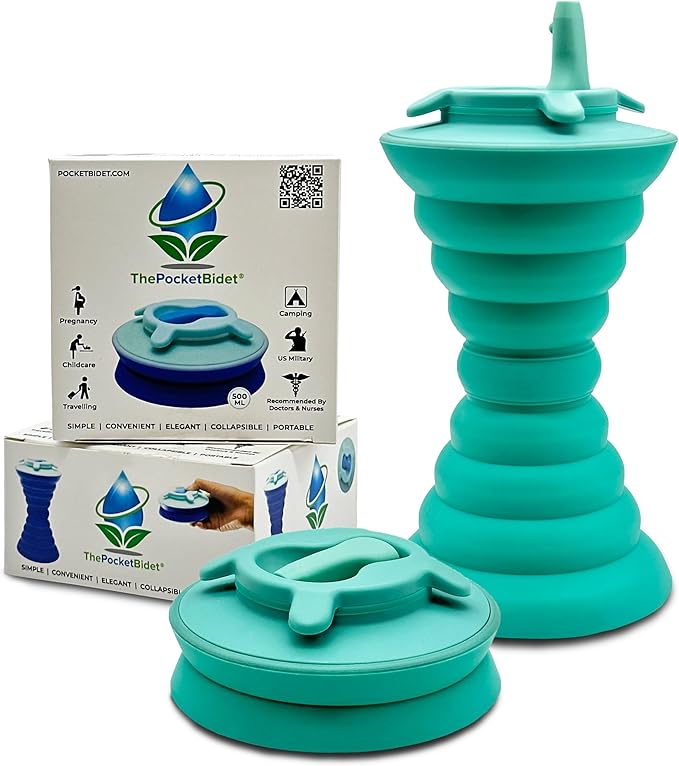 The Pocket Bidet®: Portable Travel Bidet with Collapsible & Ergonomic Design, Easy to Spray, Flying Saucer Bidet for Men, Pregnant Women, Camping, Outdoors, Fits in a Purse or Bag (Teal, 500 ml)