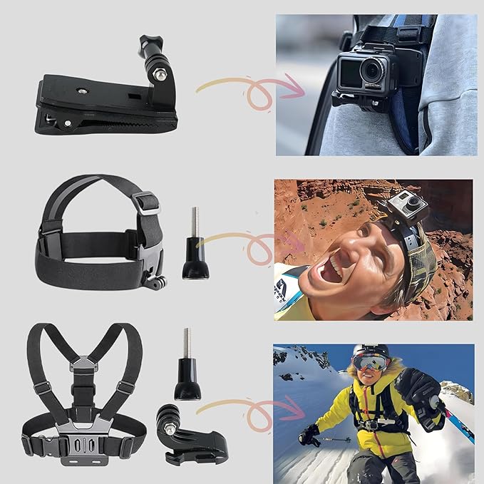 Action Camera Accessory for GoPro Hero 12/11/10/9/8/7/6/5 DJI Osmo Action 5 Pro/Action 4 / Action 3, AKASO EK7000 Insta360 X2 X3 DBPOWER APEMAN Yi VicTsing