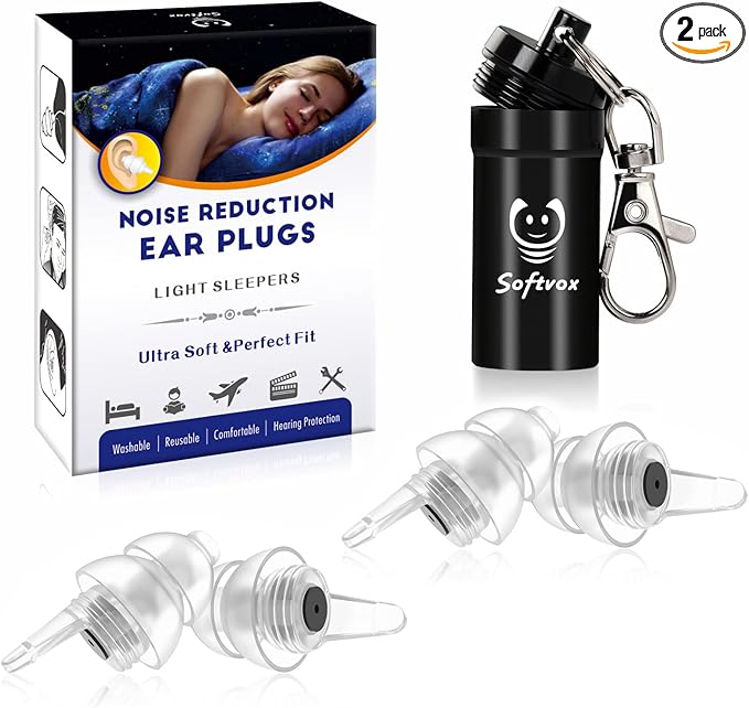 Small Ear Plugs 2 Pairs, Soft Silicone Noise Reduction Earplugs for Adults Kids 12+, Sound Blocking Earbuds for Sleeping, Snoring, Work, Concerts, Music,Travel,Motorcycle